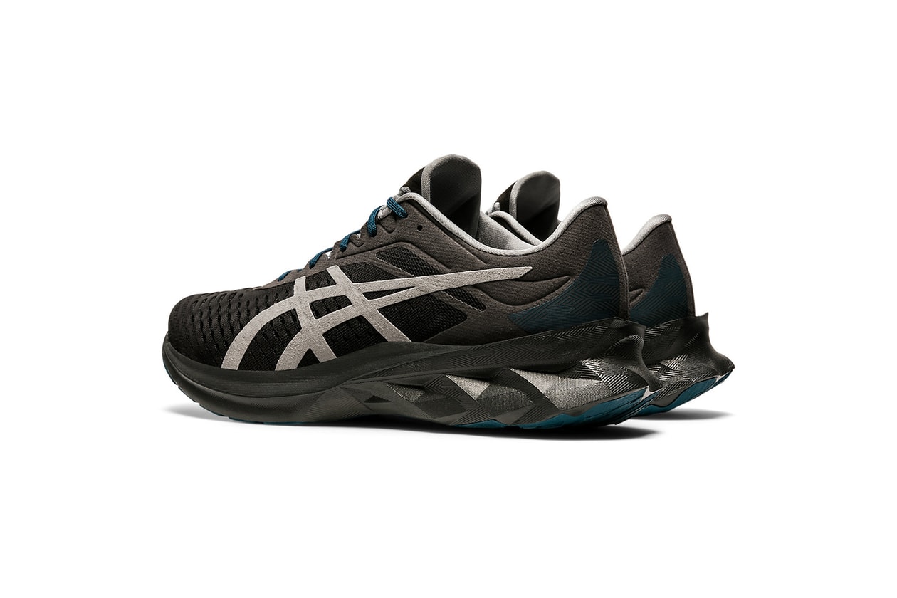 The ASICS NOVABLAST Sneaker Enhances Dynamic Movement Mr Shirley Black Cyan