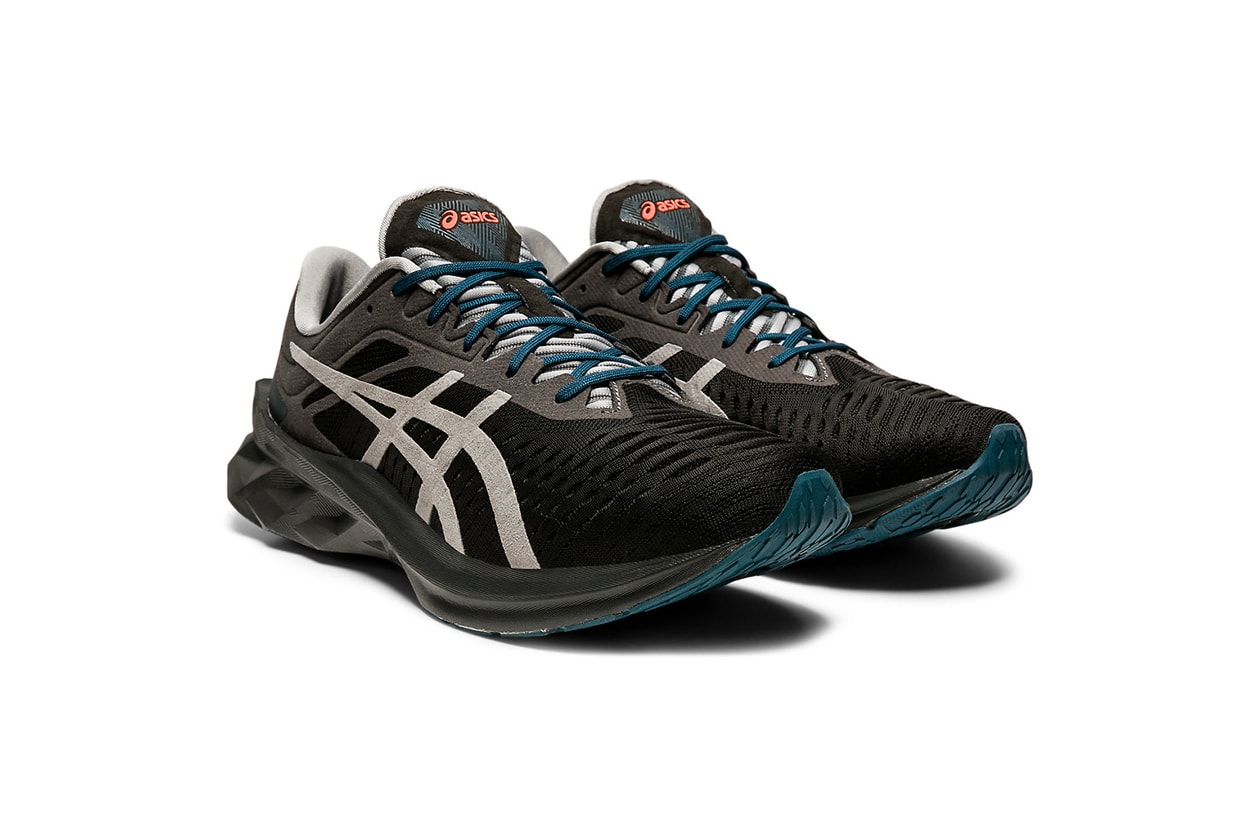 The ASICS NOVABLAST Sneaker Enhances Dynamic Movement Mr Shirley Black Cyan