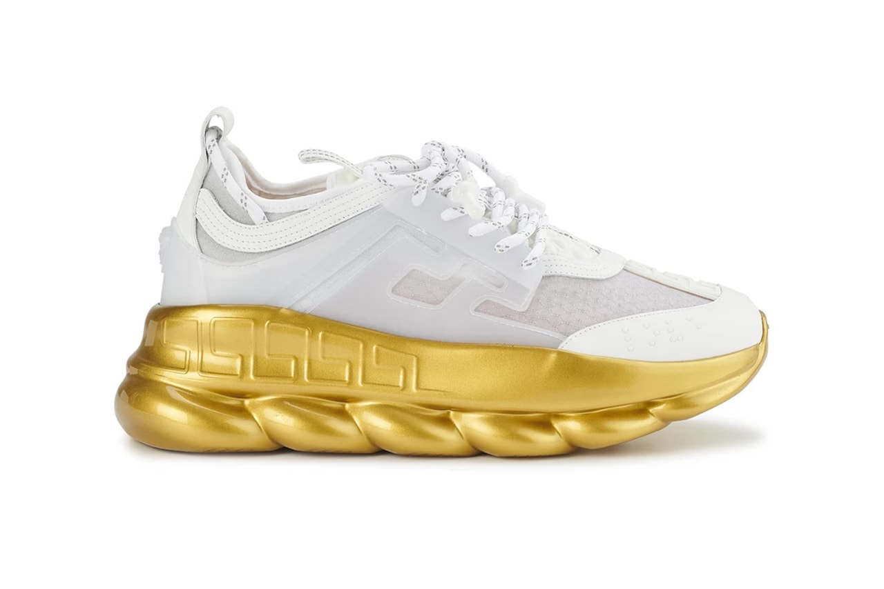 Versace Chain Reaction Gold-Sole Trainer Sneakers