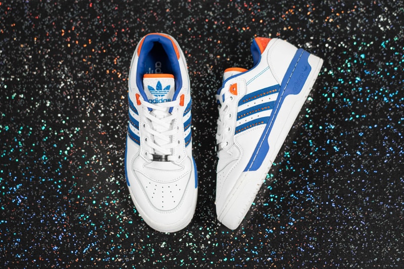 adidas Originals x Swarovski Rivalry Low "Cloud White/Blue/Orange" Sneaker Release Information Drop Date Three Stripes Trefoil Crystals Diamonds Sparkle Bling FX7469