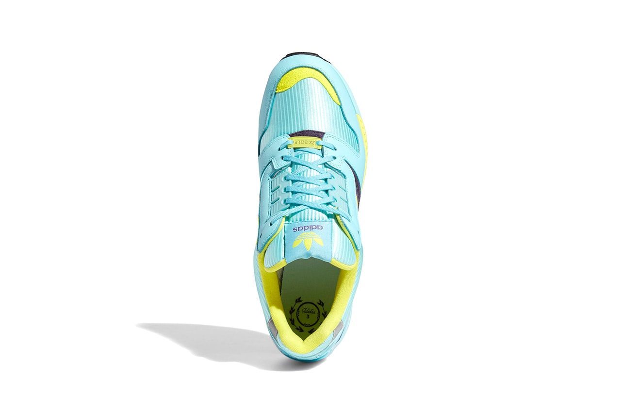 adidas ZX 8000 Golf "Aqua" "CLEAR AQUA / SHOCK YELLOW / LIGHT AQUA" FX0761 "A-ZX Series" Sneaker Footwear Release Information G Drop Date Golfing Sports Three Stripes Water Repellant Spikeless BOOST