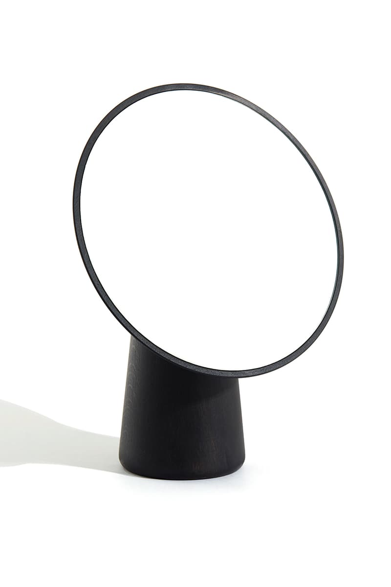 ANDEN Cameo Mirror London Design House Homeware Minimal Sustainable Sourced Solid Beech Wood matte black ebonised finish natural golden