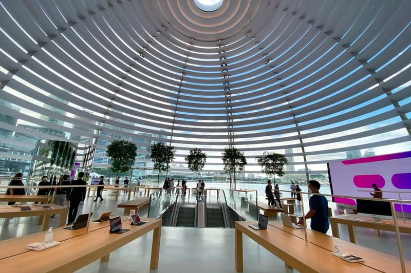 Apple Store Singapore Marina Bay Sands Now Open appointment only 114 glass dome sphere structure retail location facade building architecture