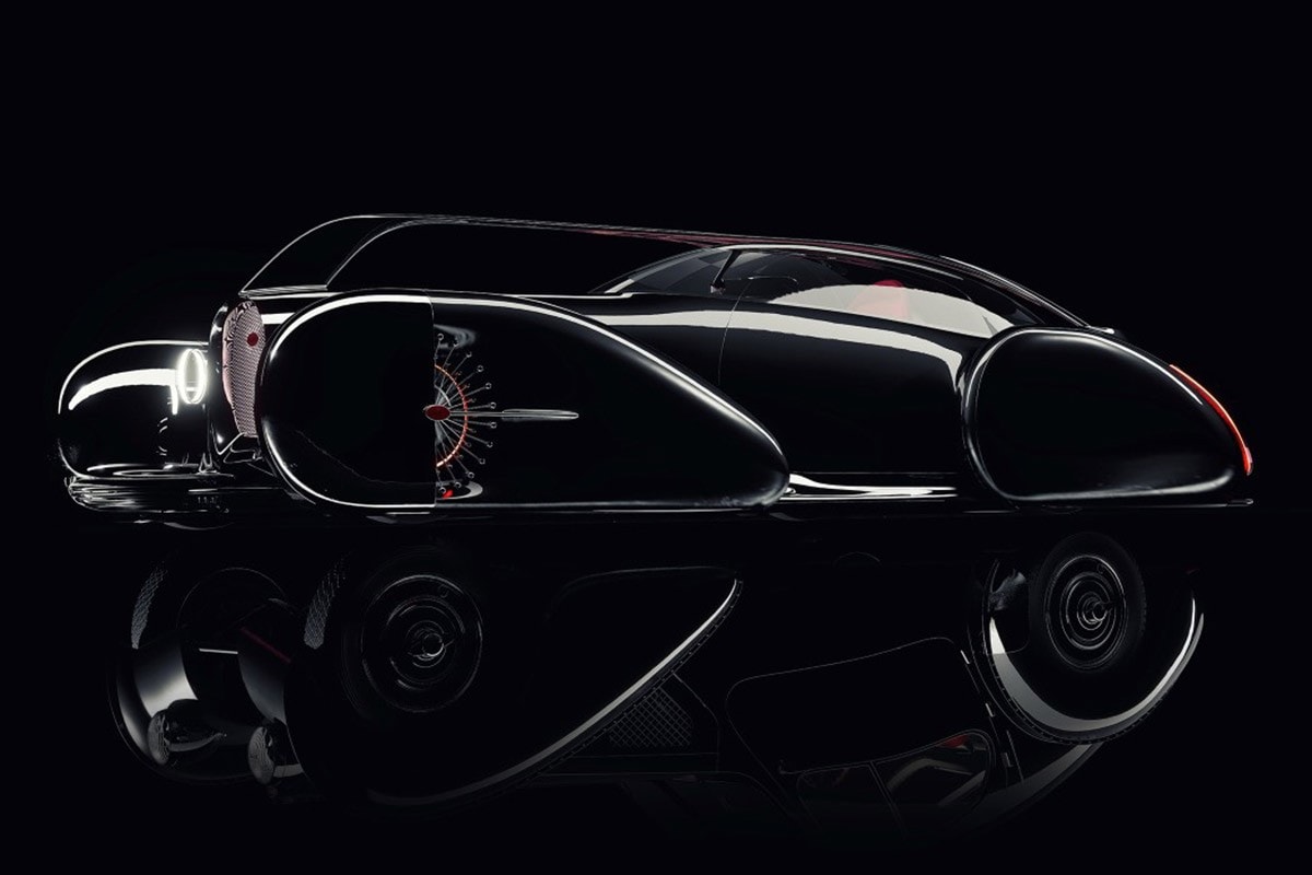 Bugatti Next-57 Concept Car Rendering Modern Classic Design Engineering W16 Hypercar Chiron Veyron Divo Curves Fenders Wheels Performance Closer Look