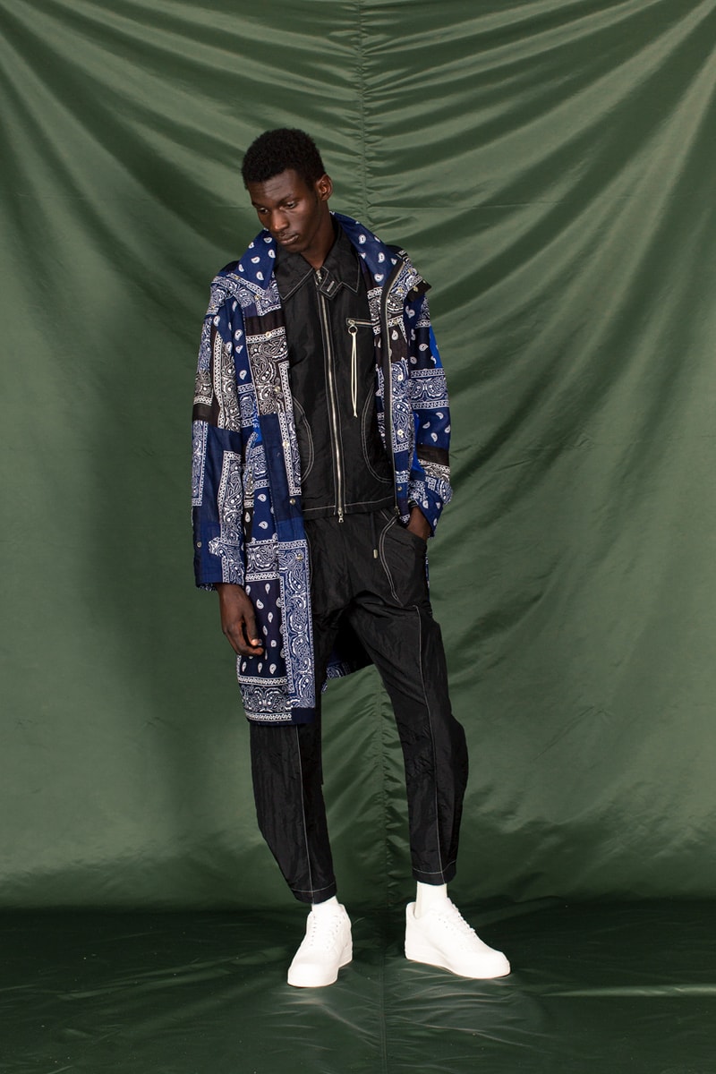 clothsurgeon PATCHWORK BANDANA_13 Collection Lookbook Rav Matharu Vintage Bandanas Patches Custom Reworked Pieces Saville Row Menswear Fashion Luxury Fishtail Parka Bowling Shirt Quilted Vest Collarless Jacket 