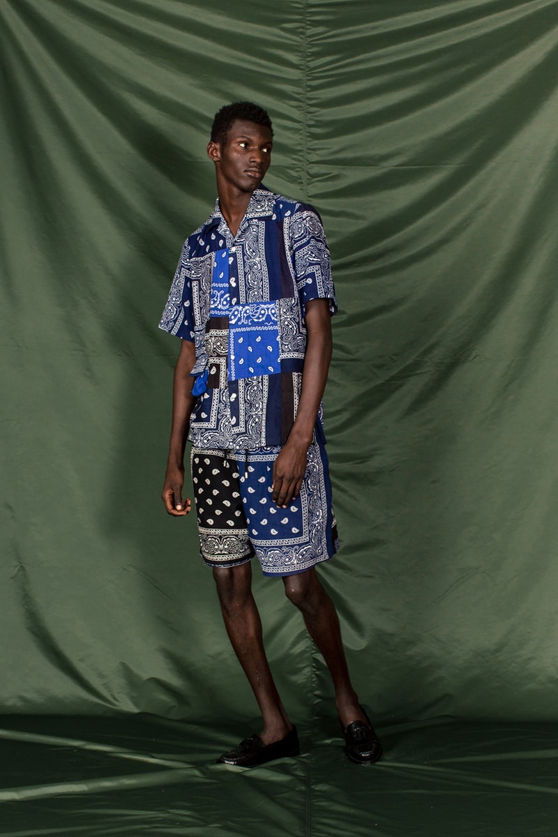 clothsurgeon PATCHWORK BANDANA_13 Collection Lookbook Rav Matharu Vintage Bandanas Patches Custom Reworked Pieces Saville Row Menswear Fashion Luxury Fishtail Parka Bowling Shirt Quilted Vest Collarless Jacket 
