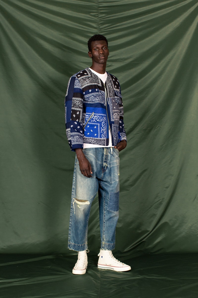 clothsurgeon PATCHWORK BANDANA_13 Collection Lookbook Rav Matharu Vintage Bandanas Patches Custom Reworked Pieces Saville Row Menswear Fashion Luxury Fishtail Parka Bowling Shirt Quilted Vest Collarless Jacket 