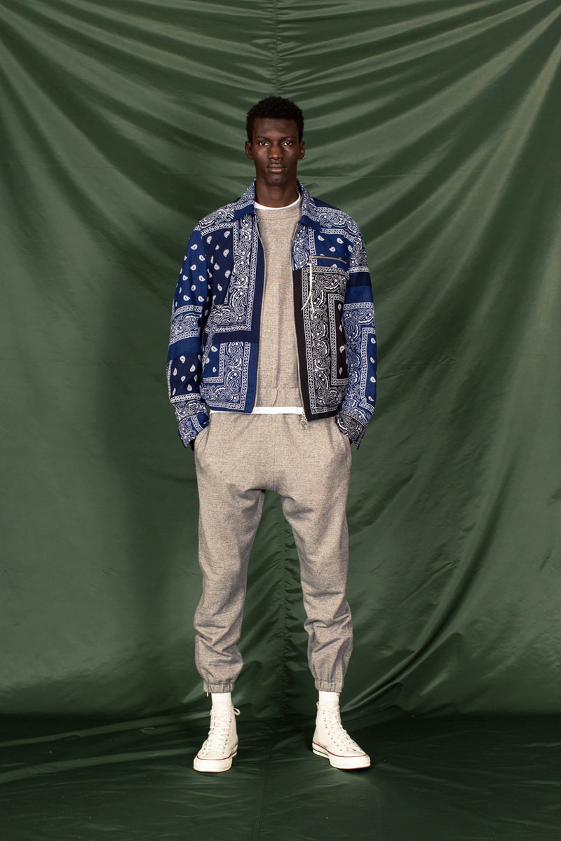 clothsurgeon PATCHWORK BANDANA_13 Collection Lookbook Rav Matharu Vintage Bandanas Patches Custom Reworked Pieces Saville Row Menswear Fashion Luxury Fishtail Parka Bowling Shirt Quilted Vest Collarless Jacket 