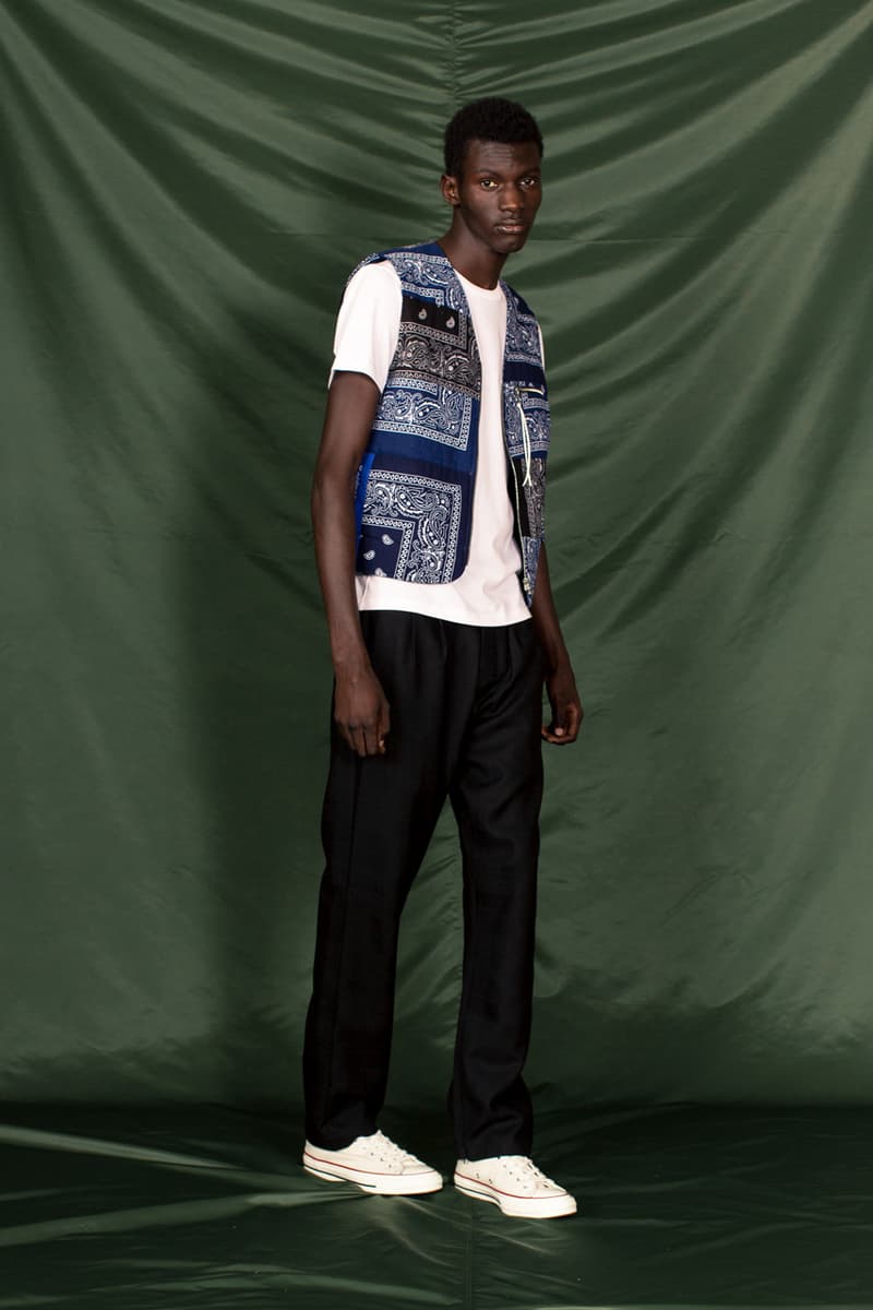 clothsurgeon PATCHWORK BANDANA_13 Collection Lookbook Rav Matharu Vintage Bandanas Patches Custom Reworked Pieces Saville Row Menswear Fashion Luxury Fishtail Parka Bowling Shirt Quilted Vest Collarless Jacket