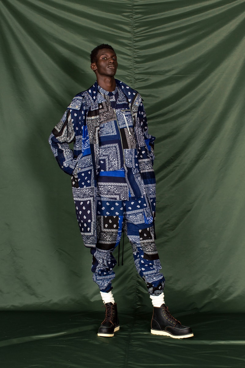 clothsurgeon PATCHWORK BANDANA_13 Collection Lookbook Rav Matharu Vintage Bandanas Patches Custom Reworked Pieces Saville Row Menswear Fashion Luxury Fishtail Parka Bowling Shirt Quilted Vest Collarless Jacket 