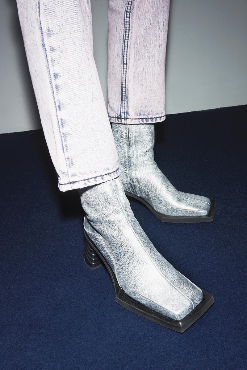 Eytys Gaia Boots Patent Tumbled Leather Avant Garde Square Toe Heeled Unisex Silhouette Luxury Footwear Fall Winter 2020 Brown Black Silver Spice 