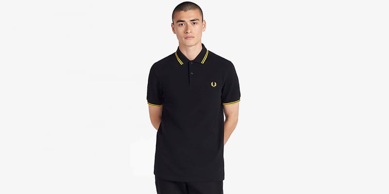 black and yellow fred perry top