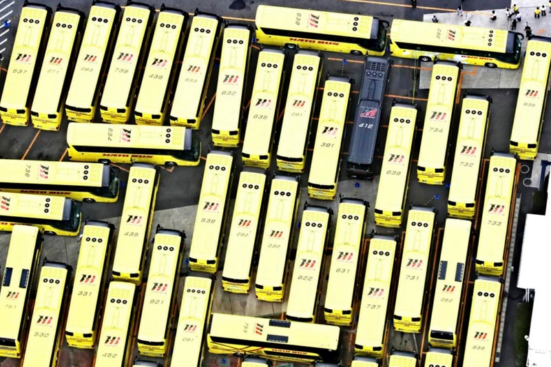 Japanese Tour Bus Company Giant Maze With Empty Buses Coronavirus info Video