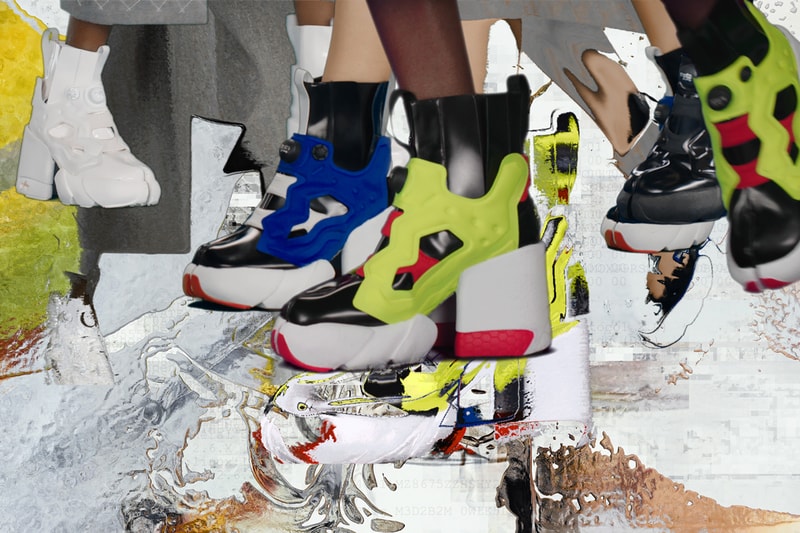 Margiela x Reebok Creative Director John Galliano Instapump Fury Tabi boot Hexalite flat version Graphlite heeled version flexibility  stability co-branding shoe launch high fashion french house american sportswear drip hybridized PFW two iconic shoe designs silhouettes