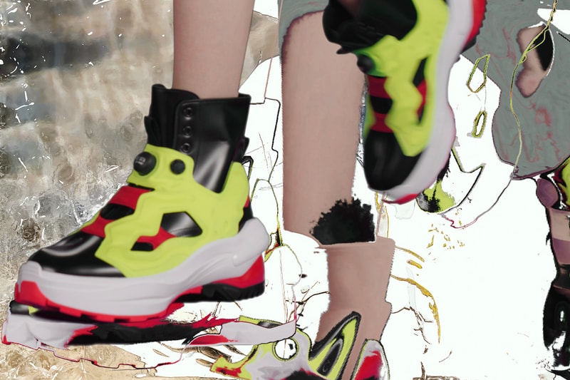Margiela x Reebok Creative Director John Galliano Instapump Fury Tabi boot Hexalite flat version Graphlite heeled version flexibility stability co-branding shoe launch high fashion french house american sportswear drip hybridized PFW two iconic shoe designs silhouettes