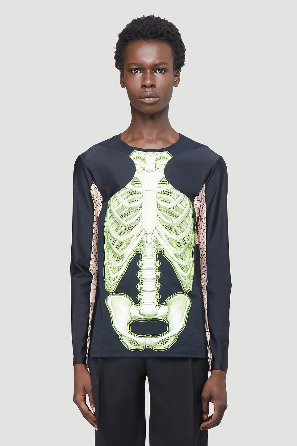 Marine Serre Skeleton Long-Sleeve T-Shirt Black Half Moon Print Tight Top Unisex LN-CC Halloween Fall Winter 2020 FW20 Neon Green Graphic Spooky