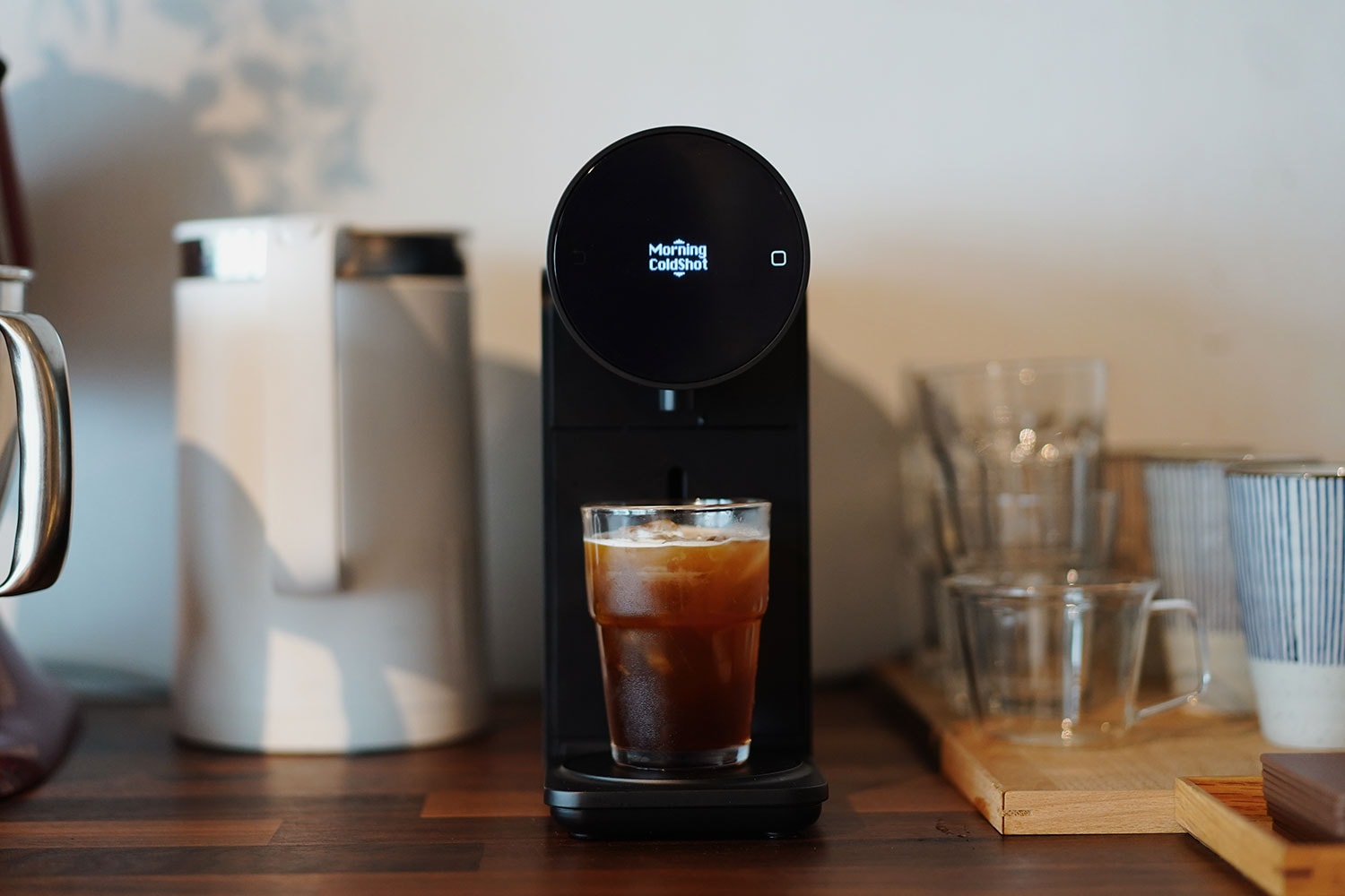 kickstarter the morning machine coffee capsule brewer nespresso custom settings weight scale