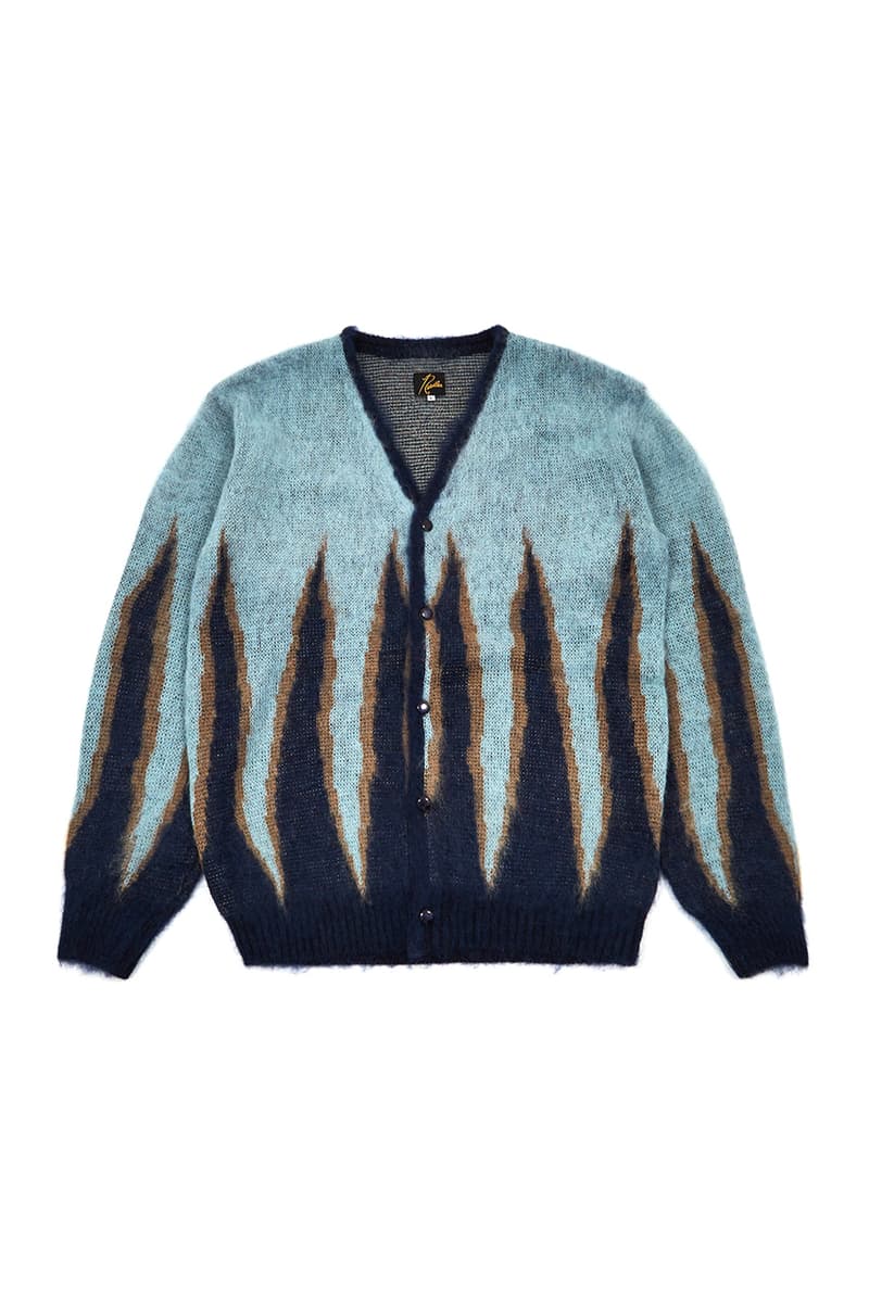 NEEDLES mohair cardigan plaid information release duck egg plum 1970s inspired release goodhood london