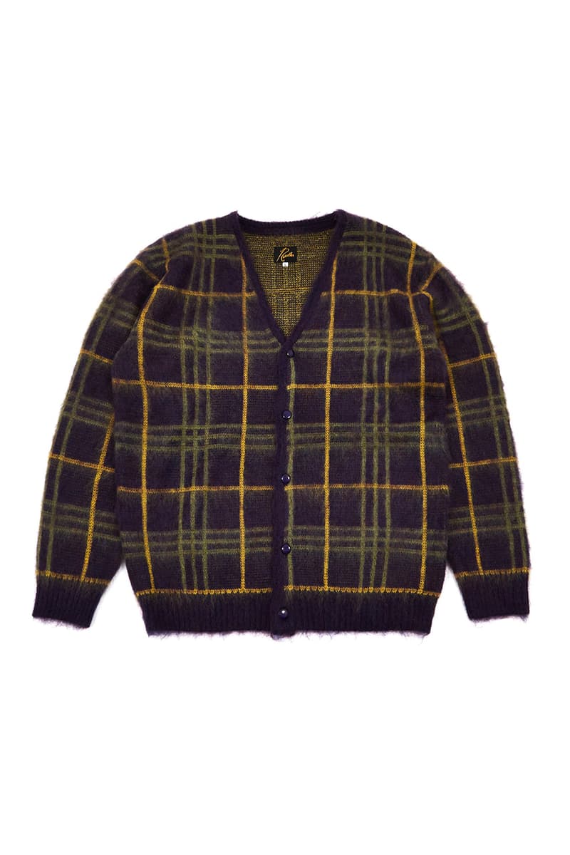 NEEDLES mohair cardigan plaid information release duck egg plum 1970s inspired release goodhood london