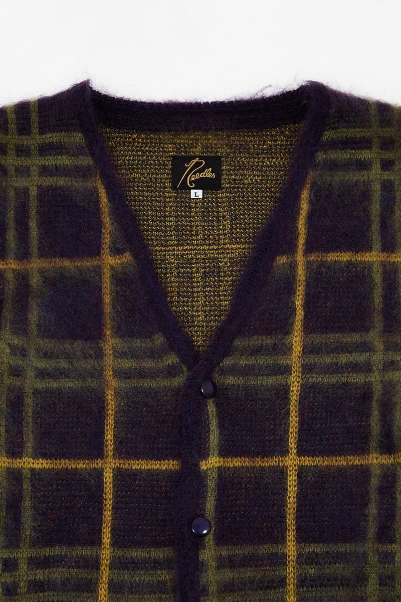 NEEDLES mohair cardigan plaid information release duck egg plum 1970s inspired release goodhood london