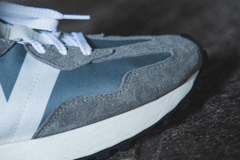 New Balance 327 "Gray/White" Re-Release Raffle Stock HBX On Foot Images Sneaker Release Information Split Pack Leather Suede Nylon 70s Inspired Vintage Retro Runner
