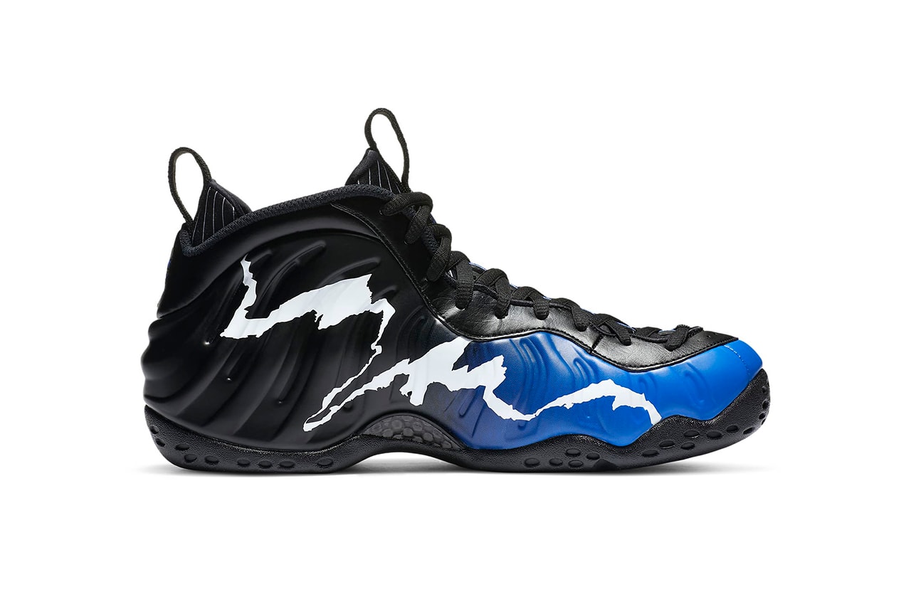 Nike Air Foamposite One black/white/game sapphire blue CN0055-001 Penny Hardaway One Cent 1996 All-Star Game NBA Basketball Sneaker Shoe Footwear Release Information Lightning Graphics