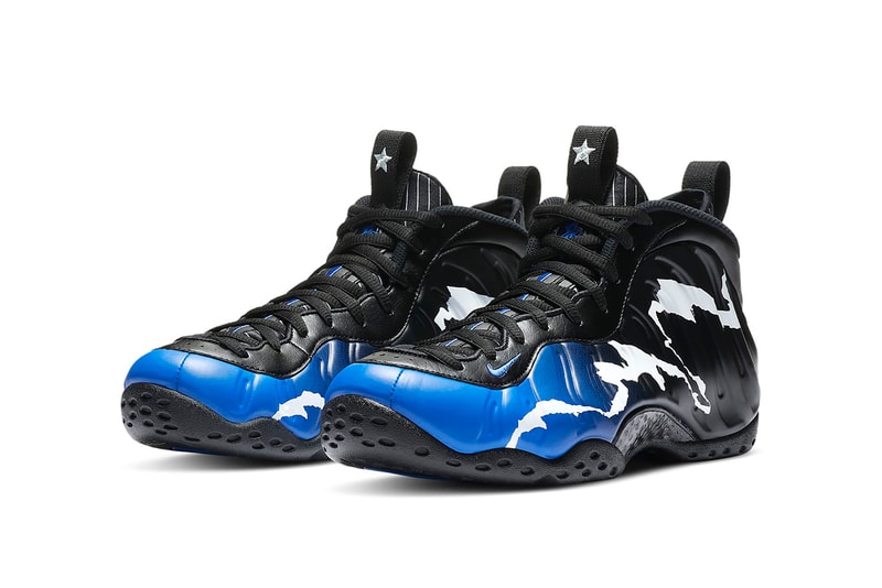 Nike Air Foamposite One black/white/game sapphire blue CN0055-001 Penny Hardaway One Cent 1996 All-Star Game NBA Basketball Sneaker Shoe Footwear Release Information Lightning Graphics