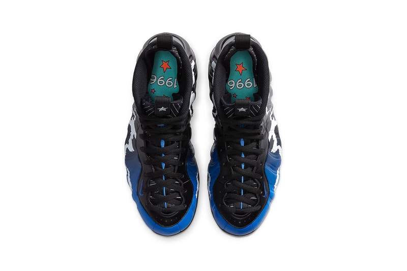 Nike Air Foamposite One black/white/game sapphire blue CN0055-001 Penny Hardaway One Cent 1996 All-Star Game NBA Basketball Sneaker Shoe Footwear Release Information Lightning Graphics