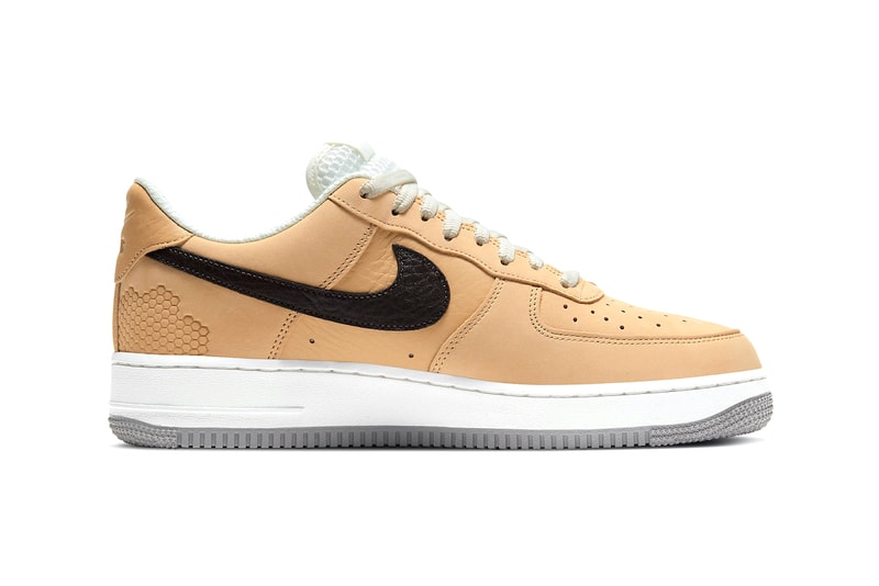 Nike Air Force 1 "Manchester Bee" DC1939-200 Sneaker Release Information British England United Kingdom Footwear Drop Date Closer First Look Embroidery Tan Suede Tumbled Leather Swoosh AF1