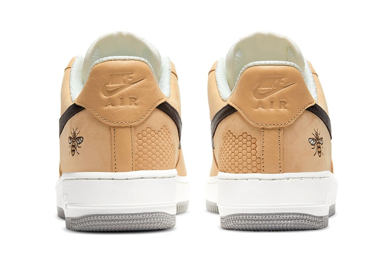 Nike Air Force 1 "Manchester Bee" DC1939-200 Sneaker Release Information British England United Kingdom Footwear Drop Date Closer First Look Embroidery Tan Suede Tumbled Leather Swoosh AF1