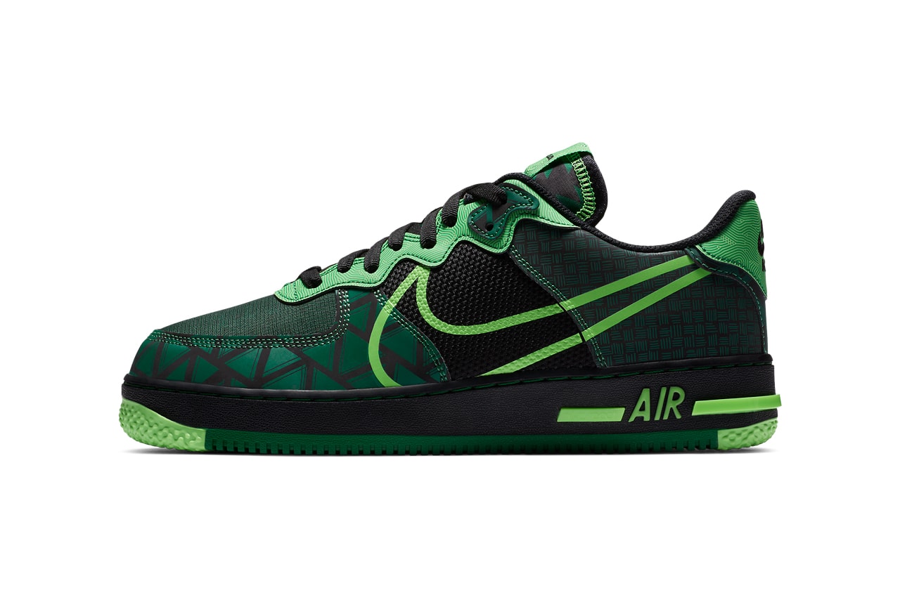 Nike Air Force 1 React Black, Green Strike & Pine