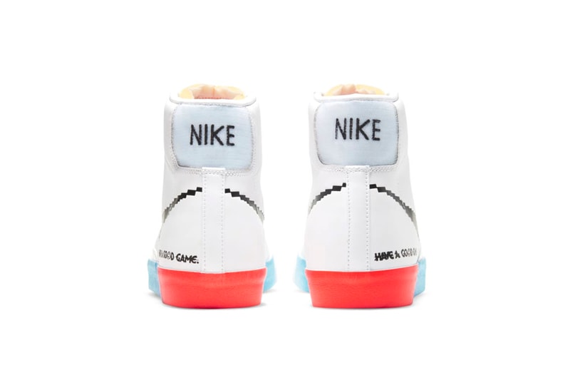 Nike Blazer Mid '77 Air Max 90 "Good Game" Womens WMNS Sneaker Release Information Computer Game 8-Bit Graphic Swoosh Rainbow Sole Unit White Leather 