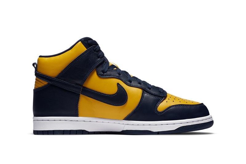 nike sportswear dunk high Michigan wolverines og varsity maize midnight navy white CZ8149 700 official release date info photos raffle price store list buying guide