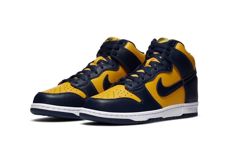 nike sportswear dunk high Michigan wolverines og varsity maize midnight navy white CZ8149 700 official release date info photos raffle price store list buying guide