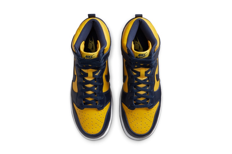 nike sportswear dunk high Michigan wolverines og varsity maize midnight navy white CZ8149 700 official release date info photos raffle price store list buying guide