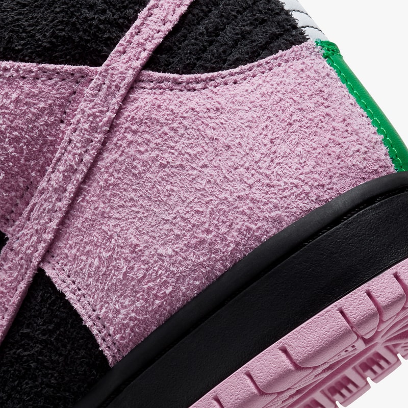 nike sb skateboarding dunk high invert celtics CU7349 001 black pink rise lucky green white official release date info photos price store list buying guide