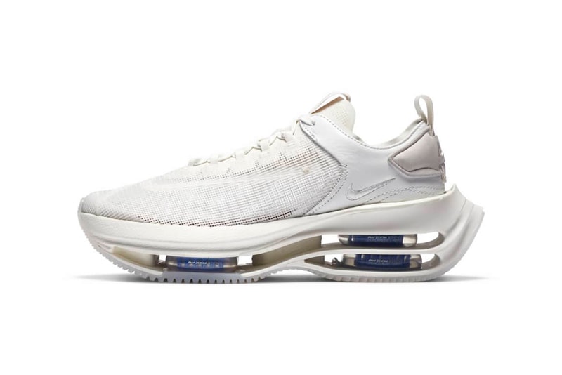 Nike Zoom Double Stacked "Summit White" Sneaker Release Information Tech Shoes Footwear WMNS Drop Date Swoosh Air Cushioning