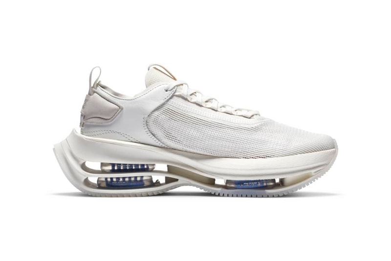 Nike Zoom Double Stacked "Summit White" Sneaker Release Information Tech Shoes Footwear WMNS Drop Date Swoosh Air Cushioning