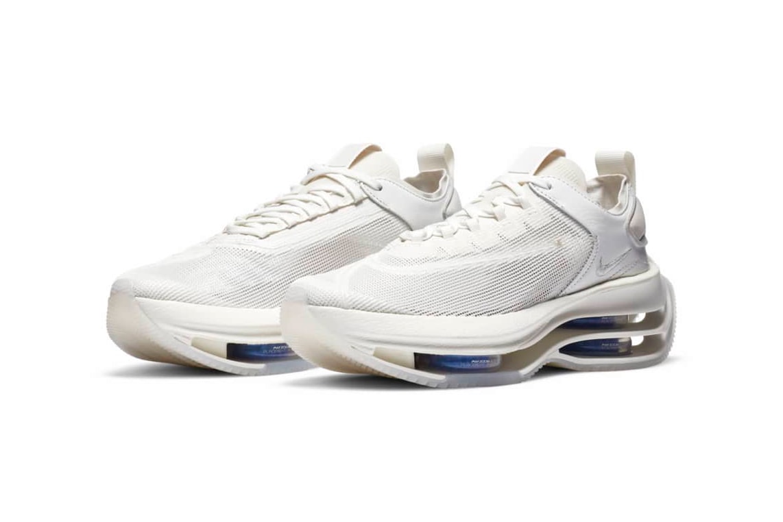 Nike Zoom Double Stacked "Summit White" Sneaker Release Information Tech Shoes Footwear WMNS Drop Date Swoosh Air Cushioning