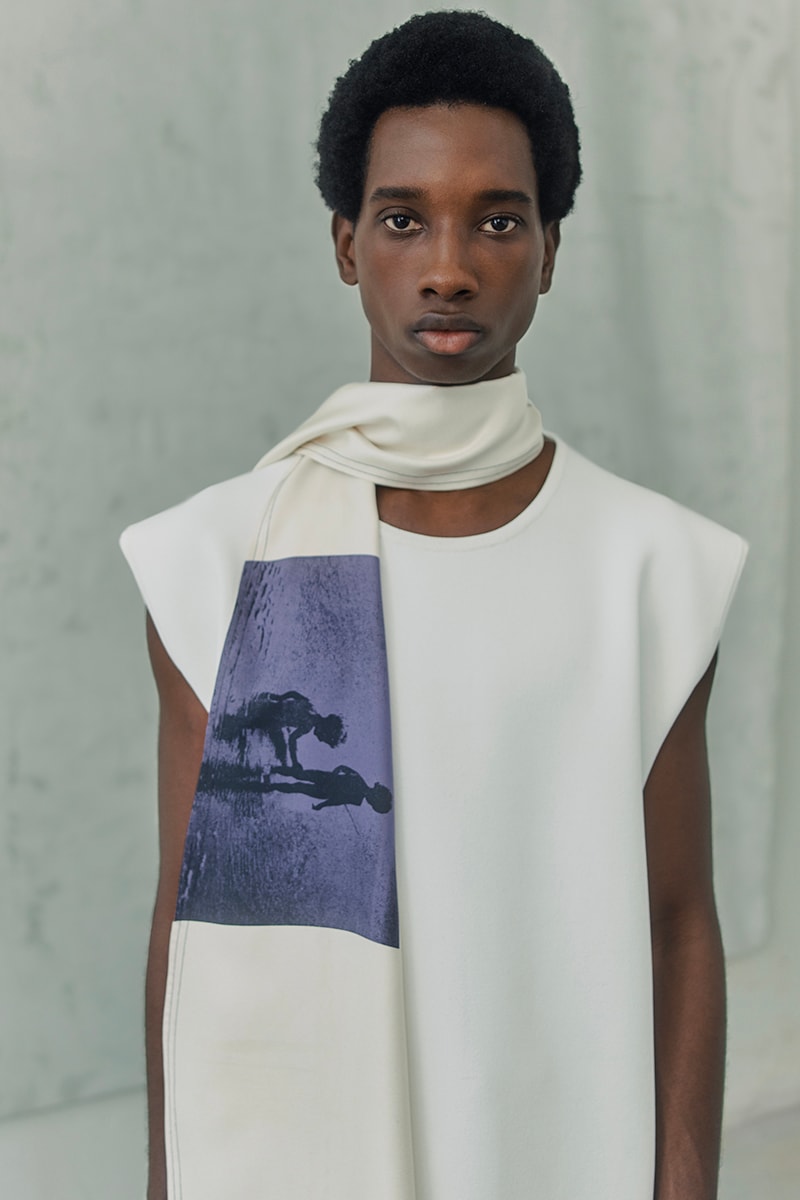 OAMC Spring Summer 2021 Lookbook military silhouettes clean fabric textures vibrant works conceptual artist John Baldessari