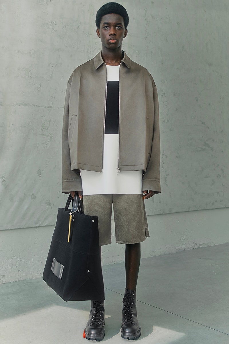 OAMC Spring Summer 2021 Lookbook military silhouettes clean fabric textures vibrant works conceptual artist John Baldessari