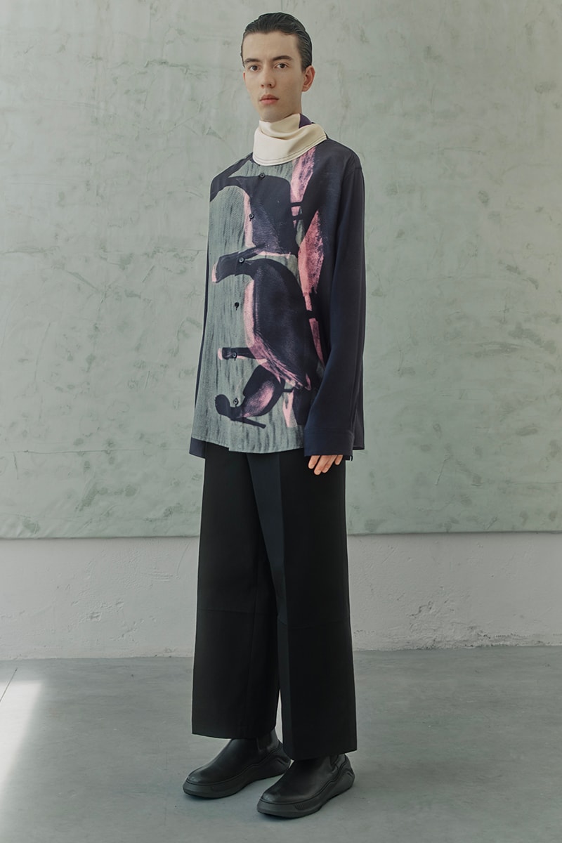 OAMC Spring Summer 2021 Lookbook military silhouettes clean fabric textures vibrant works conceptual artist John Baldessari