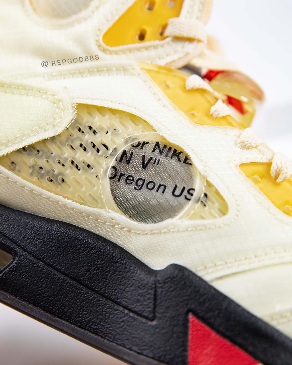 off white air jordan brand 5 sail black fire red red DH8565 100 virgil abloh first official detailed look release date info photos price store raffle on foot list buying guide