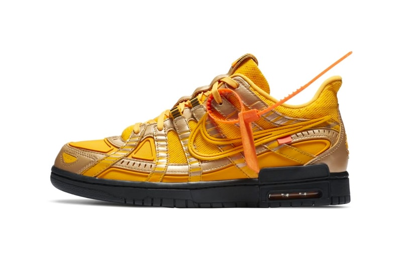 Off White Nike Air Rubber Dunk University Gold Official Look CU6015-700 Release Info Black Date Buy Price Green Strike University Blue