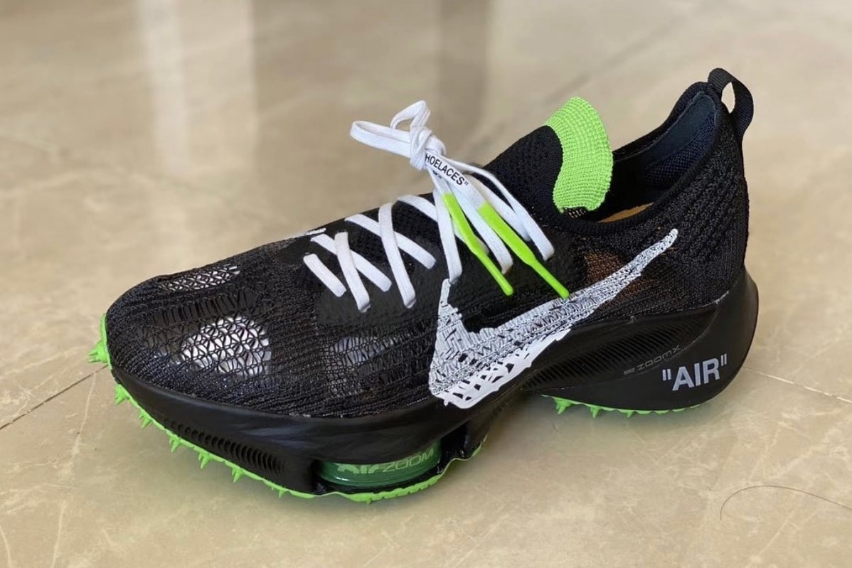 Off White Nike Air Zoom Tempo Next percent flyknit black volt neon virgil abloh collaboration fall winter 2021 menswear streetwear shoes sneakers kicks trainers runners