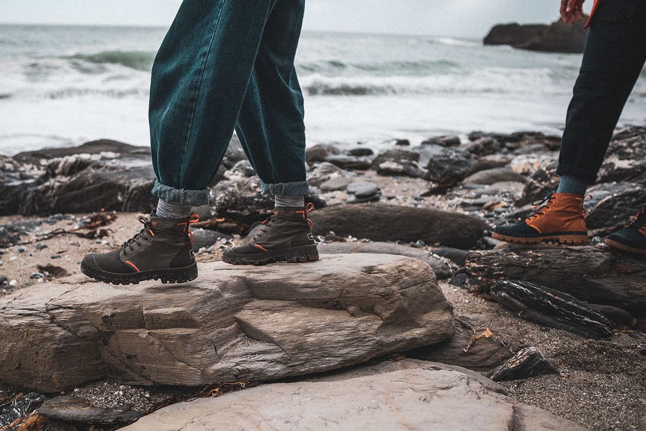 palladium finisterre pampa hi recycled wp+ boots collaboration release hiking boots