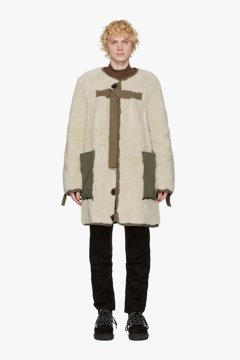 sacai sherpa jackets cotton blend khaki brown green navy off-white release information fleeces expensive high end