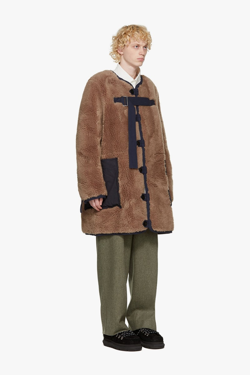 sacai sherpa jackets cotton blend khaki brown green navy off-white release information fleeces expensive high end