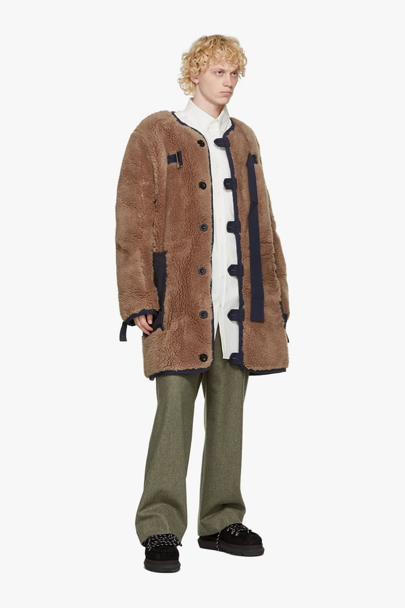 sacai sherpa jackets cotton blend khaki brown green navy off-white release information fleeces expensive high end