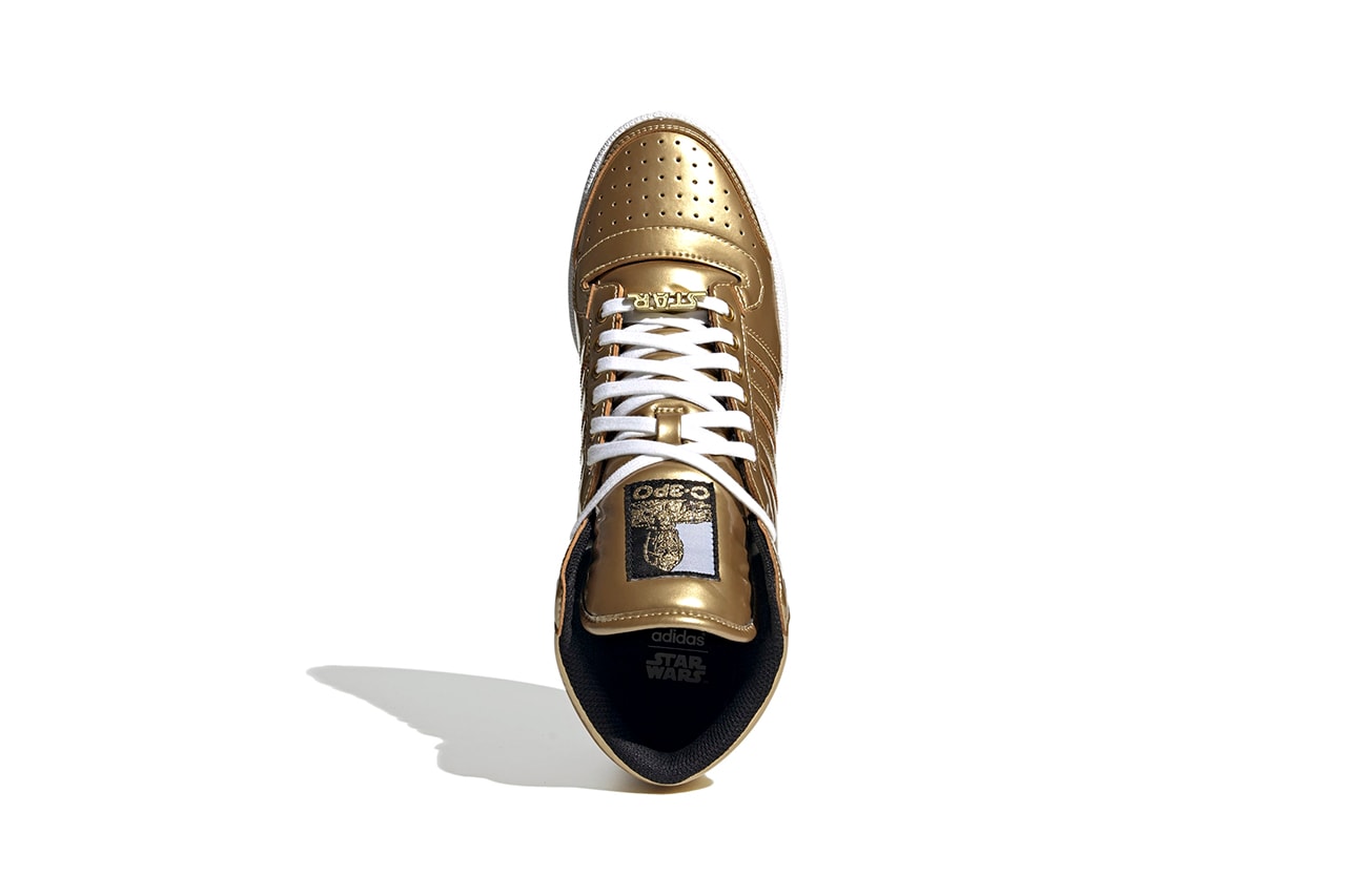 'Star Wars' x adidas Originals Top Ten Hi C-3PO "Gold Metallic / Cloud White" FY2458 Lucasfilm Sneaker Collaboration Footwear Release Information Drop Date Films Sci-Fi